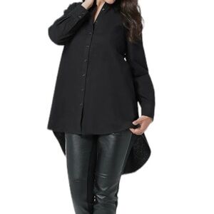 Lisa Rinna Collection Cotton High Low Long Sleeve Black Button Down Shirt